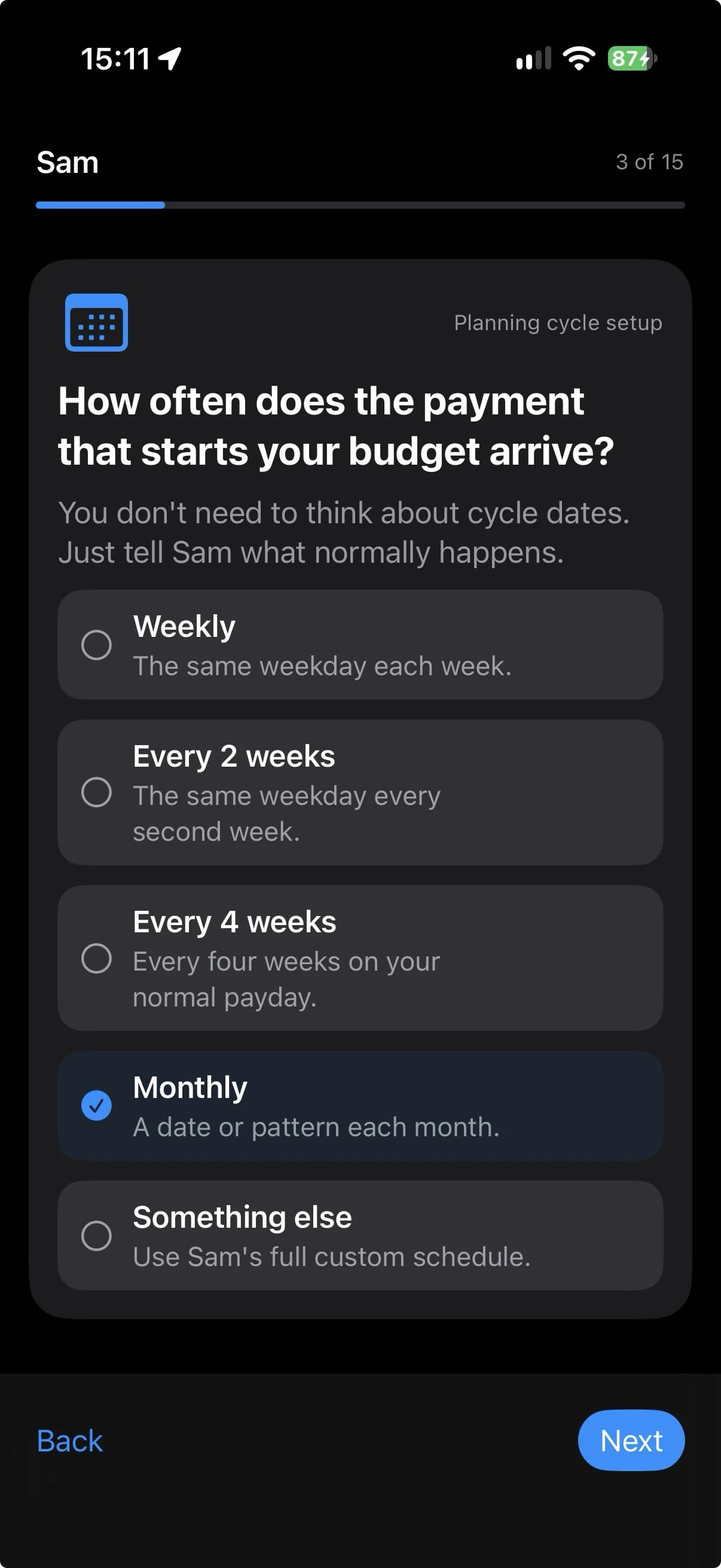 Choosing a specific payday date in Sort All Money